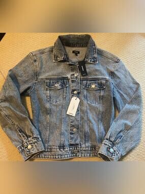 NWT Express Cinched Back Denim Jacket Acid Wash Blue XS